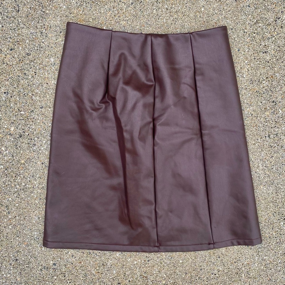 PGD Brown Faux Leather High Waisted Mini Skirt